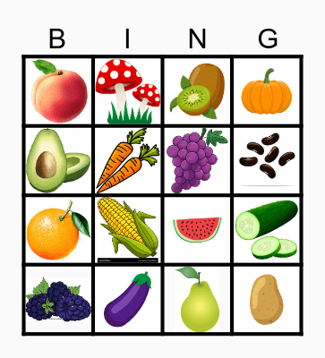 Fruit and Vegetables Bingo Card