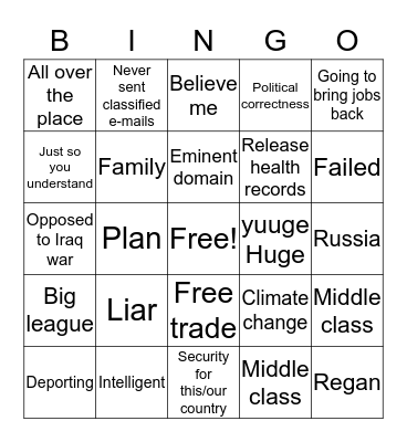 Debate Game Bingo Card