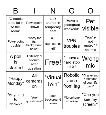 Work Telecom Bingo Card