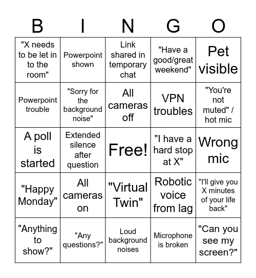 Work Telecom Bingo Card