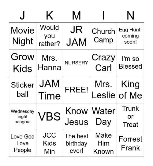 WE LOVE OUR JCC VOLUNTEERS! Bingo Card