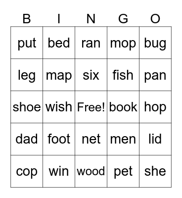 Phonics Bingo Card