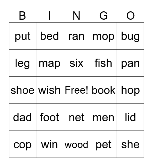Phonics Bingo Card