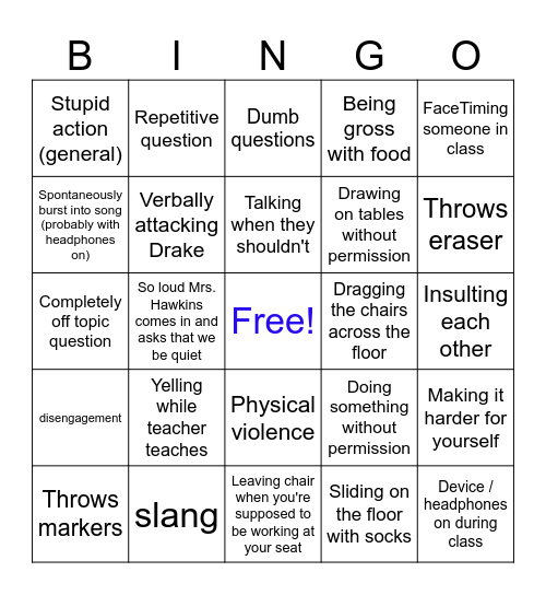 Behavior Bingo Card