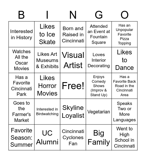 Playhouse Solo Night Bingo Card