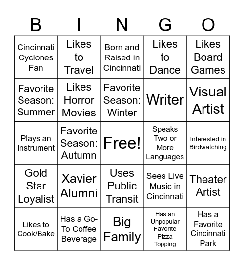 Playhouse Solo Night Bingo Card