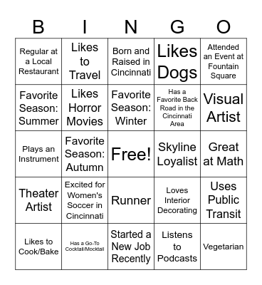 Playhouse Solo Night Bingo Card
