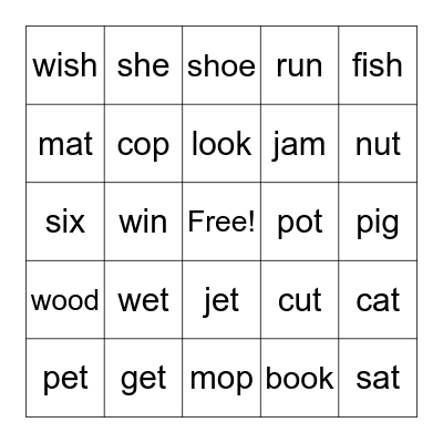Phonics Bingo Card