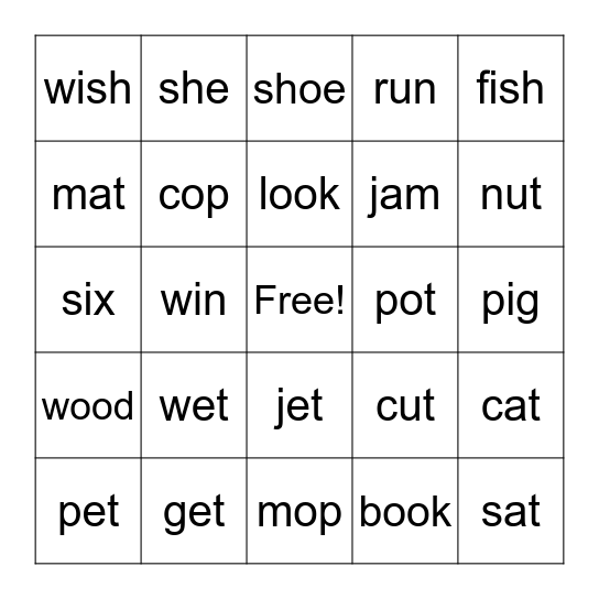 Phonics Bingo Card