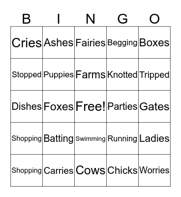 Word Sort Bingo Card