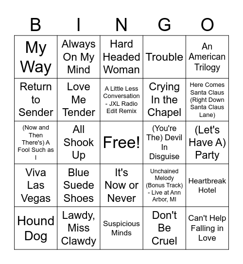 Elvis Music Bingo Round 3 Bingo Card