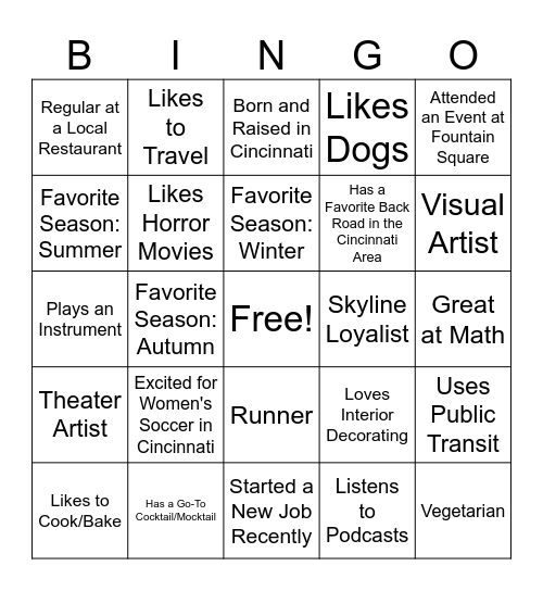 Playhouse Solo Night Bingo Card