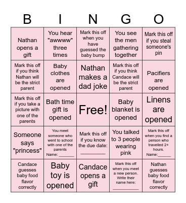 BABY SHOWER Bingo Card