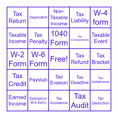 Understanding Taxes Bingo Card