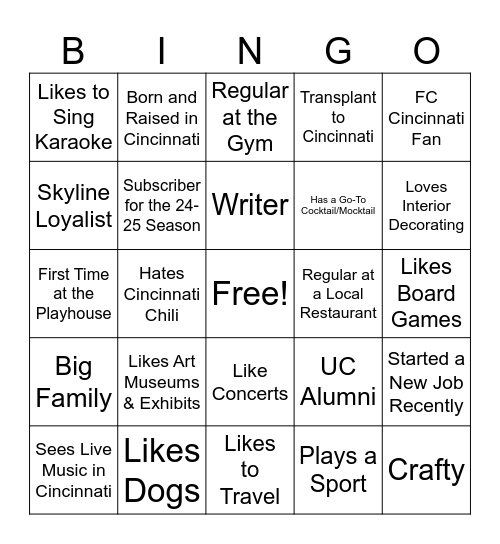 Playhouse Solo Night Bingo Card