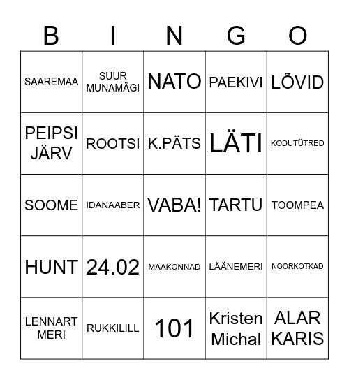 EESTI VABARIIK Bingo Card