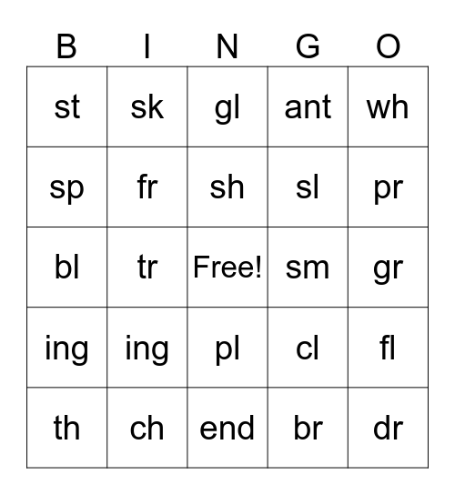 Words Their Way BINGO Card