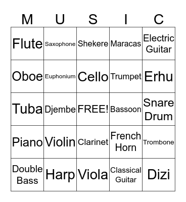 Instrument Bingo Card