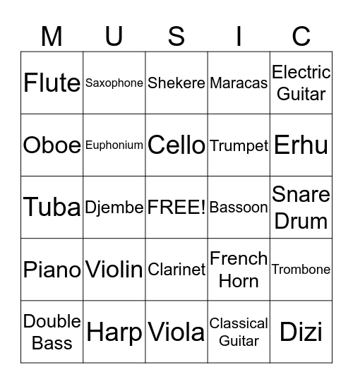 Instrument Bingo Card