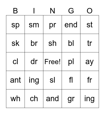 Words Their Way BINGO Card