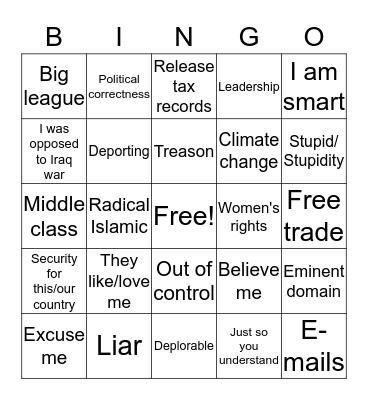 Debate Game Bingo Card