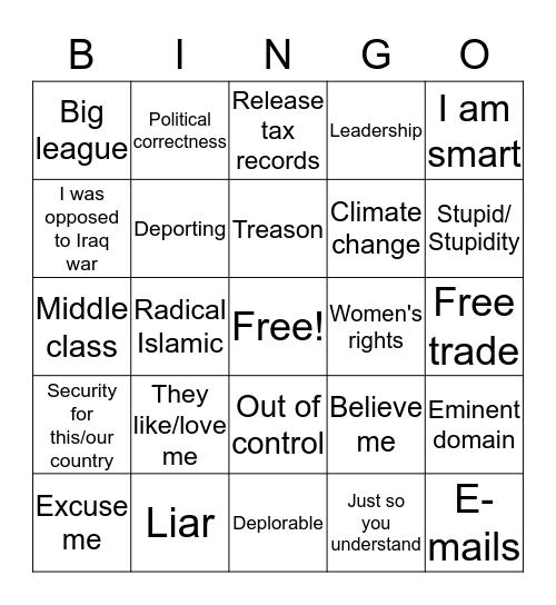 Debate Game Bingo Card