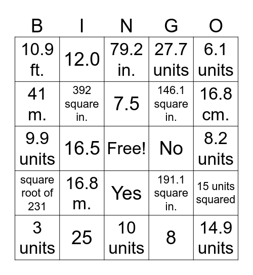 Chapter 8 Test Review Bingo Card