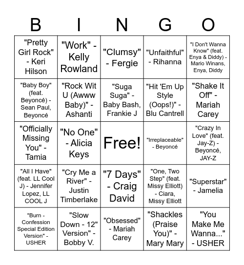 R&B Music Bingo Round 2 Bingo Card