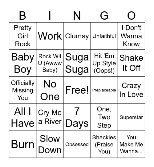 R&B Music Bingo Round 2 Bingo Card