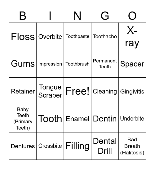 Dentistry Bingo Card