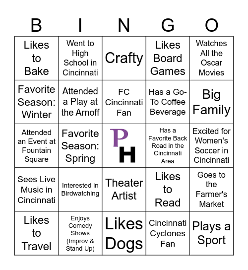 Playhouse Solo Night Bingo Card