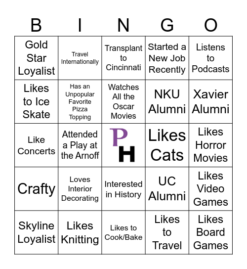 Playhouse Solo Night Bingo Card