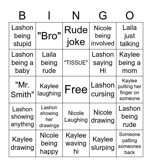Besties Bingo Card