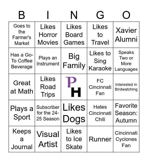 Playhouse Solo Night Bingo Card