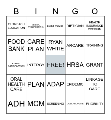 Ryan White Part B Bingo Card