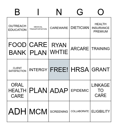Ryan White Part B Bingo Card
