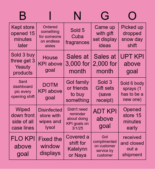 OPTIONAL BONUS BINGO Card
