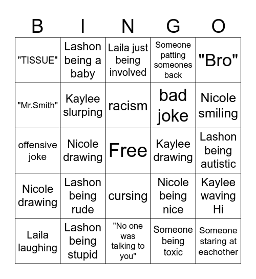 Besties Bingo Card