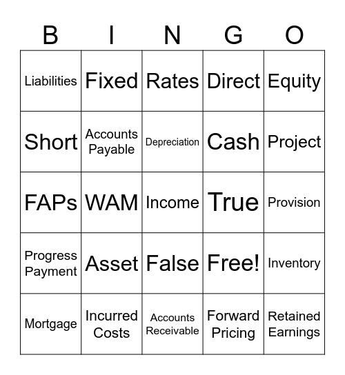 Balance Sheet BINGO Card