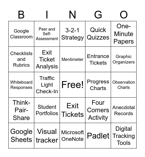 Assessment Bingo Card