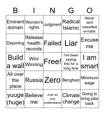 Debate Game Bingo Card