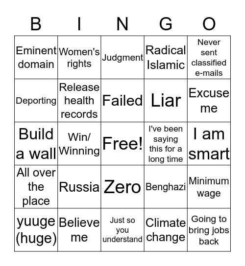 Debate Game Bingo Card