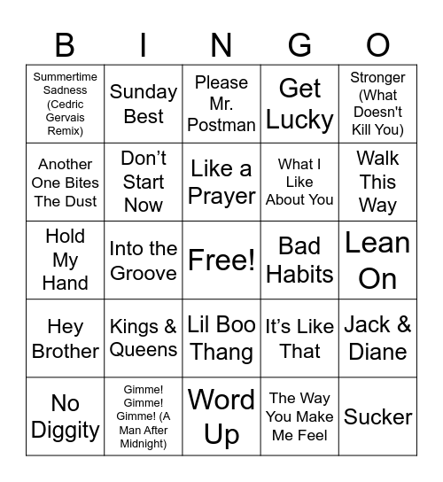 Music Bingo Jams Round 4 Bingo Card