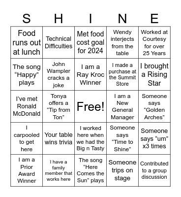 Time to Shine BINGO Card