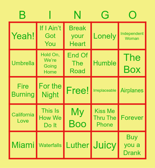 Musical Bingo Card