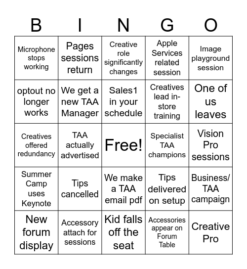 TAA 2025 Bingo Card