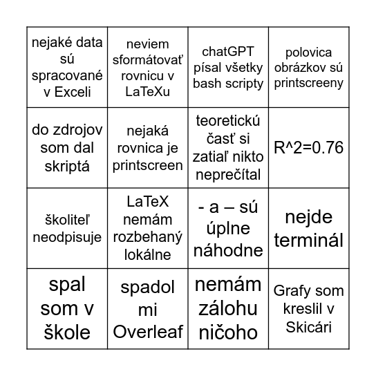 Diplomovka na FCHI Bingo Card