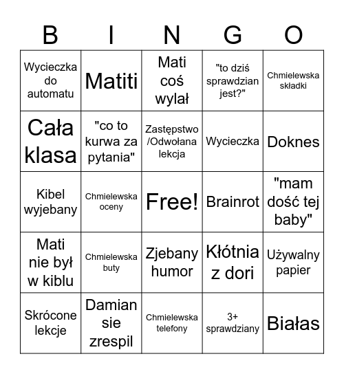 Szkolne bingo Card