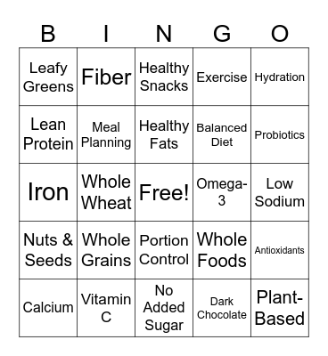 Healthy Eating Bingo Card