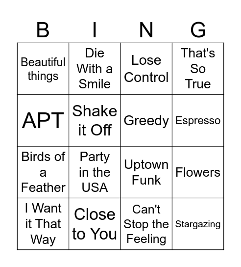 Music Bingo Card